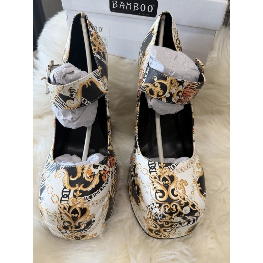 Bamboo Size 8‎ Tiger Baroque Print Platform Block Heel Mary Jane Women's Shoes